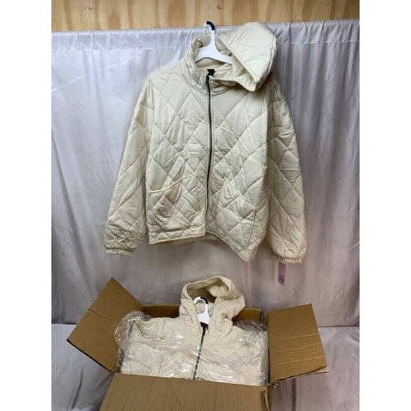 wild fable Jackets & Blazers - Wild Fable Light Beige Long Sleeve Full Zip Hooded Quilted Jacket Size L…